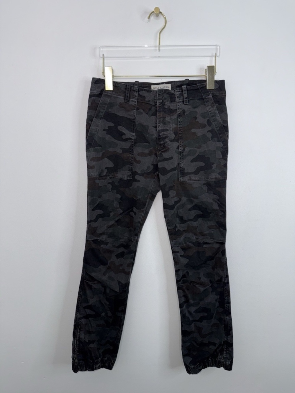Nili Lotan Pants Joggers Women's Sz 0 Black Gray Green Camouflage Made in USA